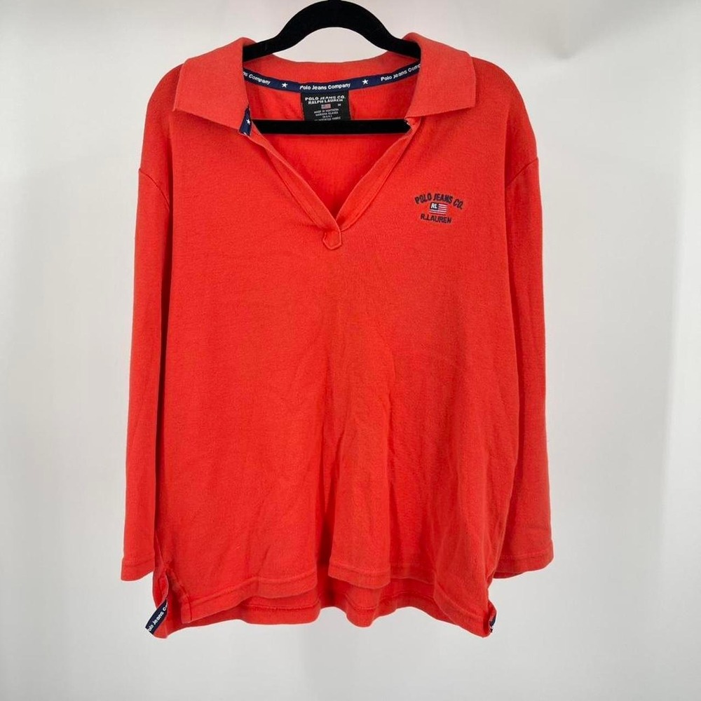 Vintage Ralph Lauren Polo Shirt Orange Embroidered USA Flag Preppy Women's M Ivy